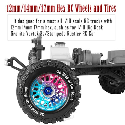 RC Truck Tires Wheel for 1/10 Big Rock Granite Vortek 3s / Stampede Rustler RC Car,4-Pack RC Wheels Tires,Colour - color: Colour- (Rc Tires Wheel)