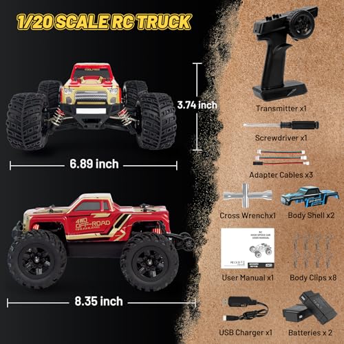 JT20W-V2 1/20 Scale 4WD Brushless RC Car for Adults,45KPH High Speed Hobby RC Truck,4x4 Waterproof Off-Road Remote Control Electric Vehicle,All Terrain RTR Fast Buggy with 2 Lipo Batteries