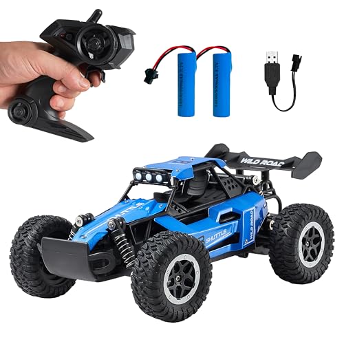 Remote Control Car RC Cars 1:16 All Terrain Monster Truck LED Headlights, Outdoor 2WD Off Road Hobby RC 2.4GHz High Speed, 20Km/h RC Car Toys Gift for Kids Boys 3 4 5-12 (Blue) - color: Blue