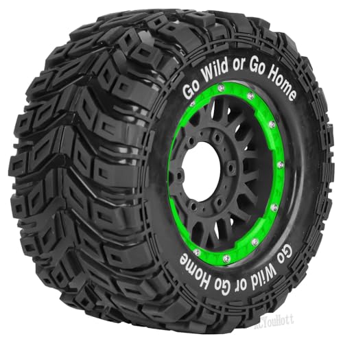 RC Truck Tires Wheel for 1/10 Big Rock Granite Vortek 3s / Stampede Rustler RC Car,4-Pack RC Wheels Tires Plastic Wheels w/12mm/14mm/17mm Replaceable Hex,Black-Green - color: Black-green- (Rc Tires Wheel)
