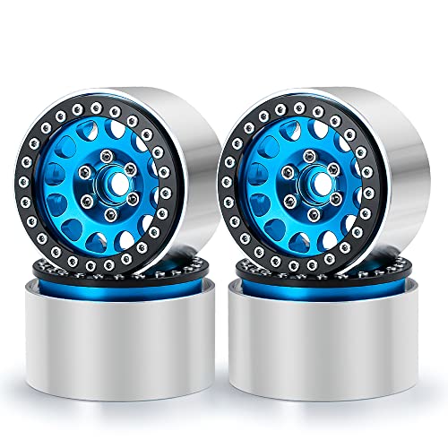 Aluminum 1.9" Beadlock Wheels Rim for Axial SCX10 II III TRX4 D90 | 1/10th RC Crawler Vehicel Car Parts - color: Blue
