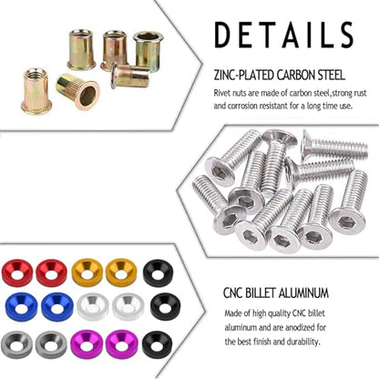 20-Piece Engine Dress up Kit: Aluminum Washers, Bolts & Rivet Nuts (Silver) - color: Silver