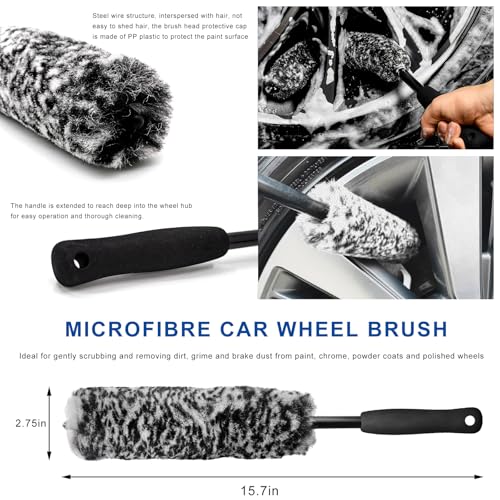 Car Wheel & Tire Brush Set, Soft & Stiff Bristle Cleaner Microfiber Rim Detailing Brush, Scratch Free Wheel Brushes Exterior Surface Cleaning Tool for Cars Trucks Motorcycles