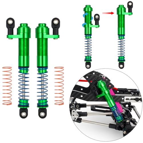 80-100mm Adjustable Threaded Oil Shocks for 1/10 RC Crawler SCX10 TRX4 D90 | CNC aluminum body with offset cap Dampers.Fits for Axial Capra VS4-10 90046 Tamiya LCG Cheater rigs.RC Car Upgrade Parts. - color: Green