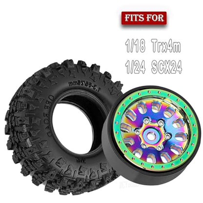 Rc 1.3 Beadlock Wheel Tires/Wheel Rims for 1/24 1/18 SCX24 TRX4M RC Crawler Car,Aluminum 1.3 Beadlock Wheels and Tires,Rc Tires with Foam Inserts,Rainbow(4PCS) - color: Rainbow - (Rc Wheels Tires)