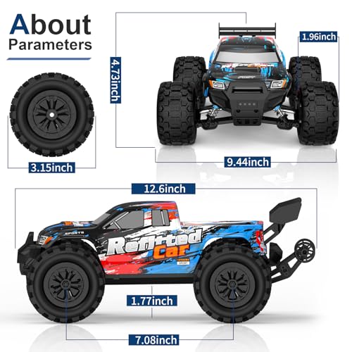 1:16 4X4 High-Speed 40-50+KM/H(Peak) RC Cars Monster Truck - 390 Motor Durable axle & Suspension RC Truck | 3000mAh Batteries | rc Car Toys Back-to-School Season Birthday for Teens Aged 14+ - color: Blue-black