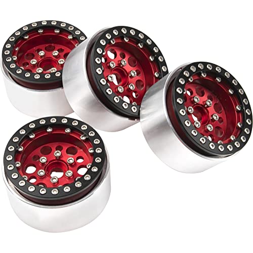 4Pack ShareGoo Aluminum Alloy 1.9" Beadlock Wheel Rims Hubs Compatible with Traxxas TRX4 Axial SCX10 RCAWD D90 D110 Tamiya CC01 1/10 RC Crawler Car (Red) - color: Red