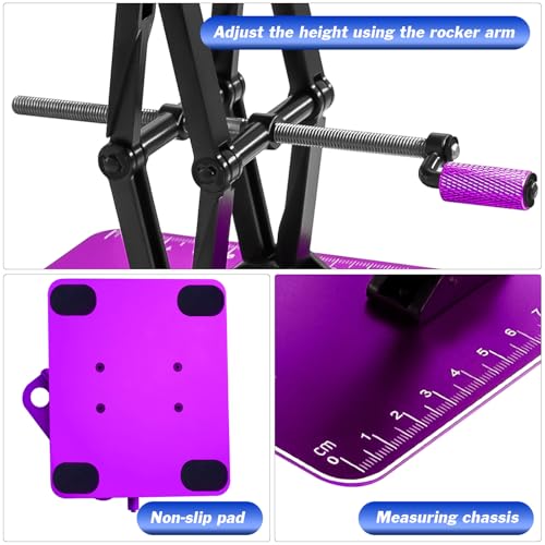 RC Car Work Stand w/Screw Tray for 1/8 1/10 1/12 Scale RC Cars, Purple | Aluminum RC Car Stand Lift Lower with Anti-Slip Dual Scale Base & Tool Holder Top Plate for RC Crawler TRX4 SCX10 Upgrades - color: Purple