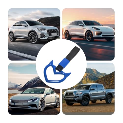 2PCS Car Devil Heart Handle Ring, Cute Heart-Shaped Vehicle Rear Bumper Waring Loops, Automotive Grab Handle Strap Drift Charm Decoration, Universal Fit (Blue/Black) - color: Blue/Black