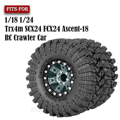RC 1.3" Beadlock Tires Wheels for 1/18 1/24 Trx4m SCX24 FCX24 Ascent-18 RC Crawler Car,4pcs 1.3 Inch Wheel Rim Soft Rubber Tires,Titanium - color: Titanium-(1.3" Beadlock Tires）