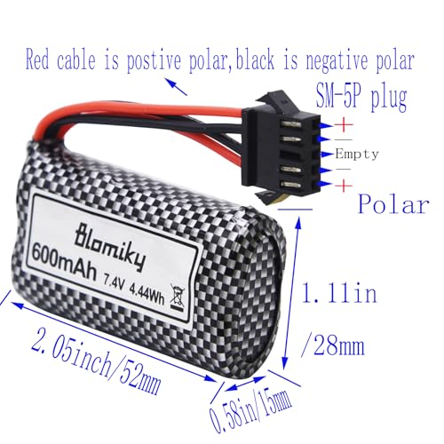 Blomiky 7.4V 600mAh Li-ion SM-5P Plug Battery Suitable for R108 R308Mini 2101 TX2P1 Remote Control RC Boat / R308Mini Battery