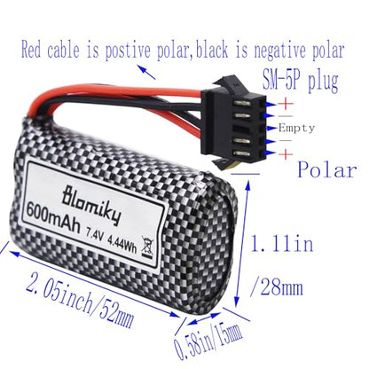 Blomiky 7.4V 600mAh Li-ion SM-5P Plug Battery Suitable for R108 R308Mini 2101 TX2P1 Remote Control RC Boat / R308Mini Battery