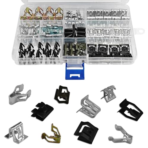 100PCS Metal Trim Panel Spring Clip,10 Different Sizes Car U-Clip Trim Moulding Clip Kit ReplacementOEM#4A0-867-276A, Body Fastener Clip Compatible with VW Audi Toyota Ford Mazda