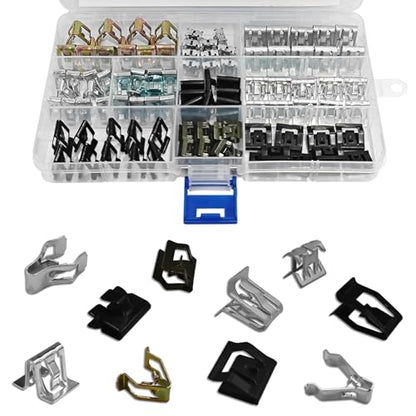 100PCS Metal Trim Panel Spring Clip,10 Different Sizes Car U-Clip Trim Moulding Clip Kit ReplacementOEM#4A0-867-276A, Body Fastener Clip Compatible with VW Audi Toyota Ford Mazda