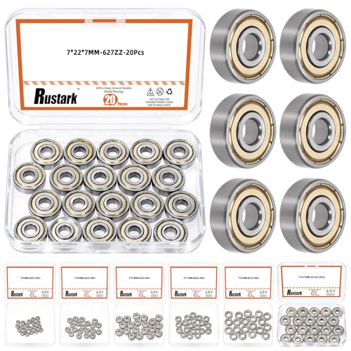 20Pcs 627ZZ High Carbon Steel Ball Bearing Deep Groove Ball Bearing Double Shielded Bearings Small Bearings for Furniture Wheels Skateboards Scooters - size: 627ZZ/0.27x0.87x0.27inch, style: high carbon steel