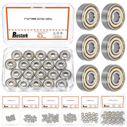 20Pcs 627ZZ High Carbon Steel Ball Bearing Deep Groove Ball Bearing Double Shielded Bearings Small Bearings for Furniture Wheels Skateboards Scooters - size: 627ZZ/0.27x0.87x0.27inch, style: high carbon steel