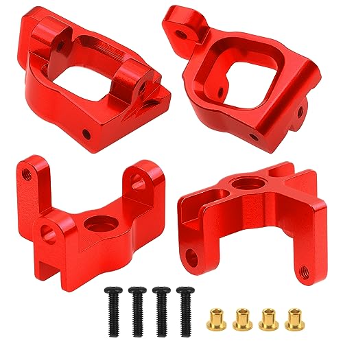 ShareGoo Aluminum Front Rear Swing Arm & Steering Knuckle Kit & Shock Absorbers Compatible with WLtoys 144010 144001 144002 1/14 RC Car (Red) - color: Red