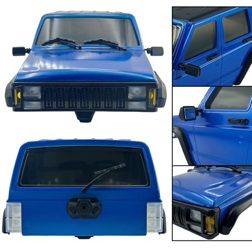 6.10in Wheelbase ABS Hardtop Cherokee Body for TRX4M Bronco Defender Chassis, 1/18 RC Crawler Body Shell with Front & Rear Bumpers (Blue) - color: Blue