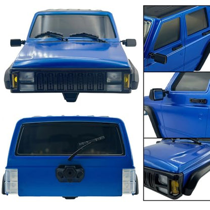 6.10in Wheelbase ABS Hardtop Cherokee Body for TRX4M Bronco Defender Chassis, 1/18 RC Crawler Body Shell with Front & Rear Bumpers (Blue) - color: Blue