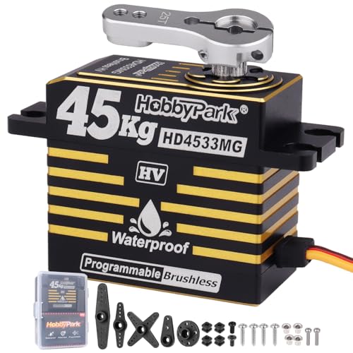 HobbyPark Waterproof RC Servo High Torque Brushless Motor Metal Gear Digital Servo Aluminum Case for 1/8 1/10 RC Crawler SCX10 TRX4 RC Truck Car Buggy RC Basher Control Angle 180° HV (45kg Torque)