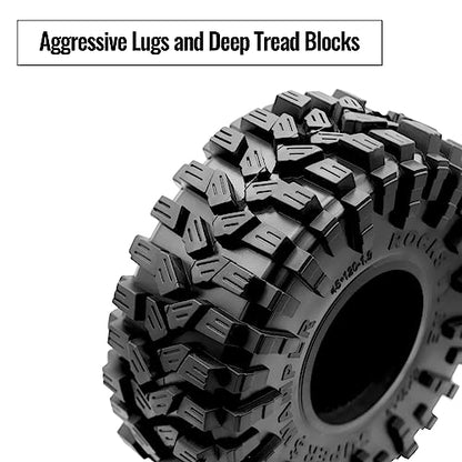 OGRC 1.9" RC Tires All Terrain Tires for SCX10 1/10 RC Crawler (120 * 45mm) | 112g/PC, with Foam Inserts, for SCX10 TRX4 Gen8 1/10 Scale Rock Crawlers