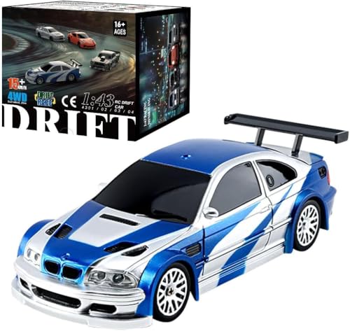 RC Drift Car - 1:43 Remote Control Car 2.4GHz Mini Drift Cars Racing High Speed Drift Car Model with LED Lights for RC Toys Gift (Blue) - color: Blue