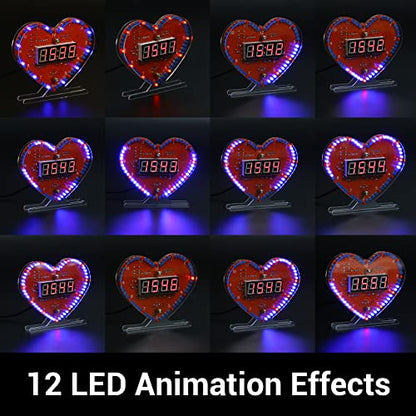 MIOYOOW Heart Shaped 4-Digit DIY Clock Kits with Rotating LED Lights, SMT/SMD Soldering Practice Kit, DIY LED Heart Alarm Clock Soldering Projects for School Learning Electronics - color: Heart Shaped 4-digit Diy Clock Kits