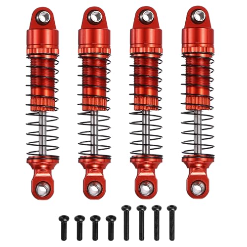 MECCANIXITY 4Pcs RC Shock Absorber 1/18 50mm Aluminum Threaded Front & Rear Shock Absorber Damper Assembled Set for 1/18 RC Car Crawler Racing Truck, Red - color: Red