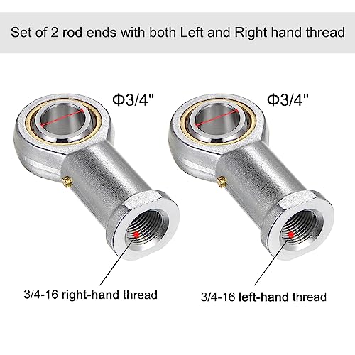 uxcell PHSB12 3/4 Inch Female Rod End Bearing Set - 2pcs of 3/4-16 Left and Right Hand Thread Rod Ends with Jam Nut - size: 3/4