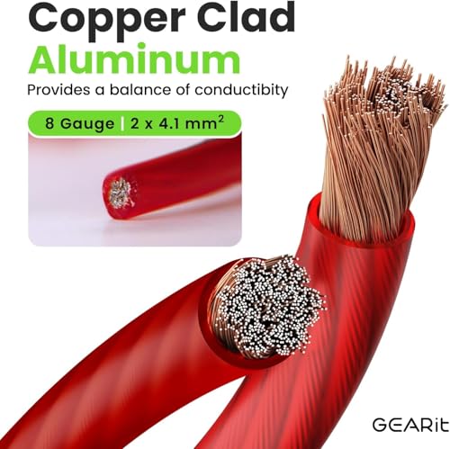 GEARit 8 Gauge Wire 10 ft Red, 8 AWG Battery Cable CCA, Copper-Clad Aluminum Power Cable for Car Audio Amp, Automotive, RV - color: 8 Gauge Wire, size: Red - 10ft