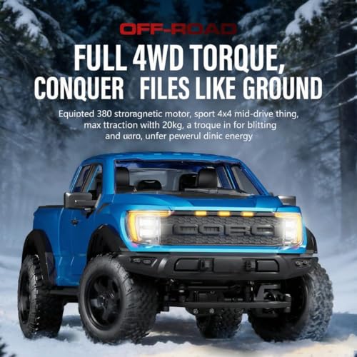 1/12 F150 RC Car 4WD Off Road Pickup, Full Proportional 2.4GHz RTR Truck with Independent Suspension, LED Lights, Long Range Remote Control(Camouflage Green/3 Battery)