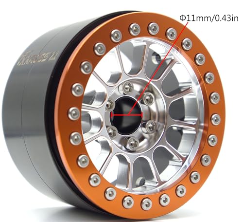 200g Super Heavy 2.2 Beadlock Wheels Rims for 1/10 RC Crawler 4pcs (Silver Orange) - color: Silver Orange