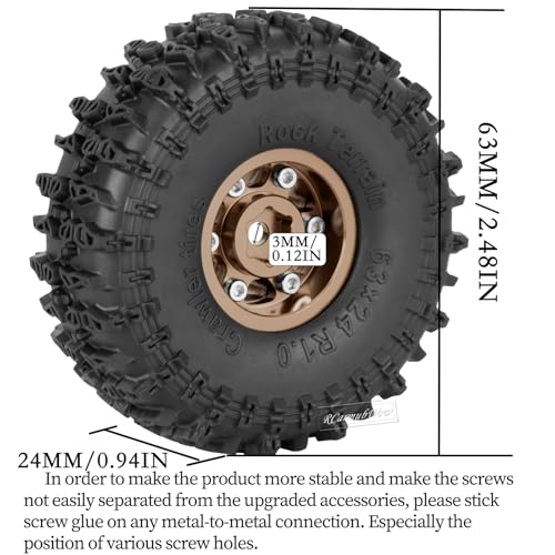 1.0 Beadlock Wheel Tires Set for 1/24 SCX24,1/18 TRX4M RC Crawler Car,1.0 Beadlock Wheels 1.0 Beadlock Tires RC Upgrades Part,4pcs,Bronze - color: Bronze(4pcs)
