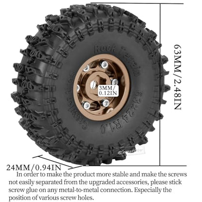 1.0 Beadlock Wheel Tires Set for 1/24 SCX24,1/18 TRX4M RC Crawler Car,1.0 Beadlock Wheels 1.0 Beadlock Tires RC Upgrades Part,4pcs,Bronze - color: Bronze(4pcs)