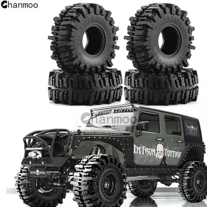 1.9 Crawler Tires 118mm 1/10 RC Rubber Mud Slingers Grappler Wheels Tyres For 1:10 Scale Rock Crawler Car Traxxas TRX4 RC4WD D90 Axial SCX10 II TF2 Gen8 Tamiya CC01 1.9" Beadlock Rims 4PCS