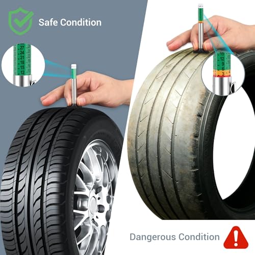 INBOF 4 Pack Tire Tread Depth Gauge, Color Coded Tire Depth Gauge Tool 32nds