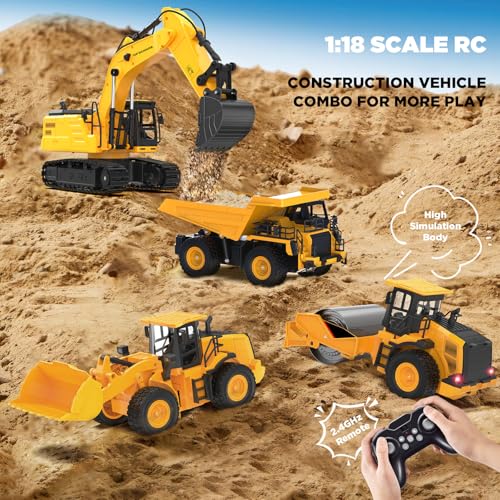 1:18 Metal RC Excavator Toy for Kids | 11-Channel Remote Control Construction Vehicle with Water Spray, Lights & Sounds, Dual 100-Min Batteries, 2026 New STEM Engineering Toy for Boys Ages 6-12 - style: Excavator[2026 Upgrade]