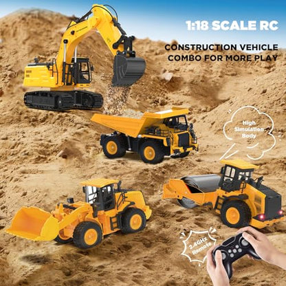 1:18 Metal RC Excavator Toy for Kids | 11-Channel Remote Control Construction Vehicle with Water Spray, Lights & Sounds, Dual 100-Min Batteries, 2026 New STEM Engineering Toy for Boys Ages 6-12 - style: Excavator[2026 Upgrade]