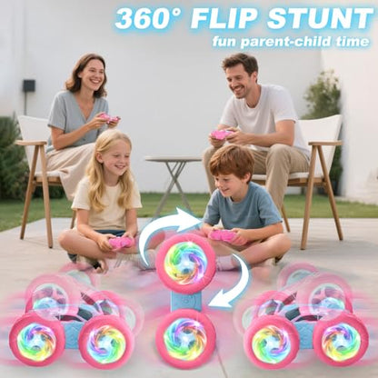 Remote Control Car, RC Cars for Girls, 2.4 GHz Double Sided RC Crawler with Upgraded USB-C Modular Battery, 360°Rotating Car Toys for 6 7 8 9 10 11 12 Year Old Girl Birthday Gift PinkBlue - color: 2-pinkblue