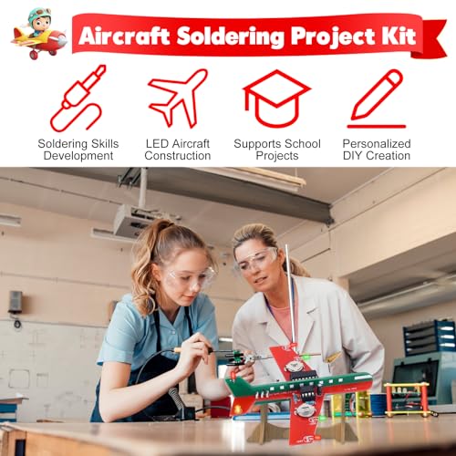 ICSTATION DIY Airplane Soldering Practice Kit, 3 Color LED Flashing Light Electronics Project, STEM Educational Learning Tool for High School Classroom, Beginners & Students, Birthday Present