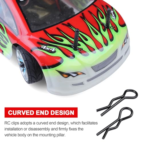HobbyPark Small 1/16 1/18 Body Clips Bent Springy R Pins Black RC Car Shell Replacement Parts (50-Pack)