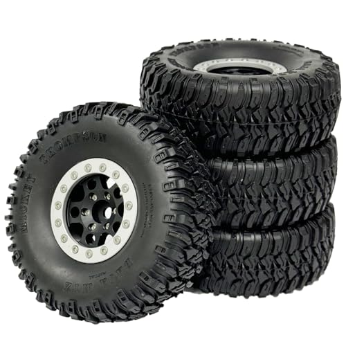 4PCS 1.55 Inch Aluminum Alloy 5Spoke Beadlock Wheel Rim Tyre and 95mm Rubber Tires Set for 1/10 RC Rock Crawler Car Upgrade Parts for Tamiya Axial AX90069 D90 TF2 CC01 LC70 (Black Silver) - color: Black Silver