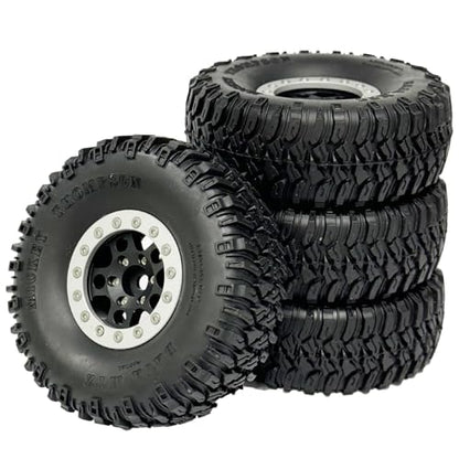 4PCS 1.55 Inch Aluminum Alloy 5Spoke Beadlock Wheel Rim Tyre and 95mm Rubber Tires Set for 1/10 RC Rock Crawler Car Upgrade Parts for Tamiya Axial AX90069 D90 TF2 CC01 LC70 (Black Silver) - color: Black Silver