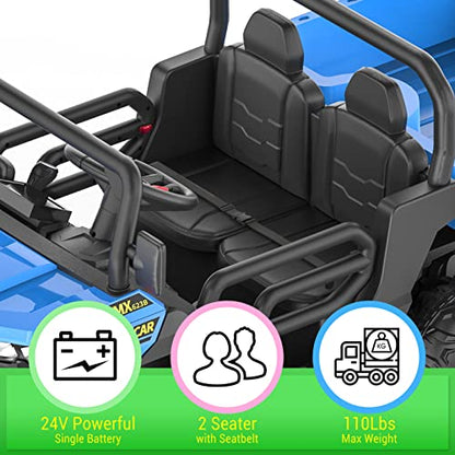 Hetoy 24V 2-Seater Ride On Dump Truck with Parent Remote Control, 4WD 6-Wheel Electric Car for Big Kids, UTV Style Dump Bed & Music Horn, ASTM/CPSIA Certified (Ages 3+) - color: Blue