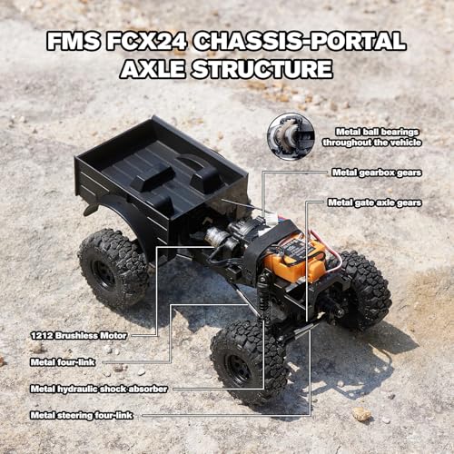 FMS FCX24S Power Wagon S 1/24 RC Crawler, Brushless 4x4 RTR Rock Crawler with Metal Suspension, 2-Speed Transmission, PC Hard Body – RC Car for Adults and Gift