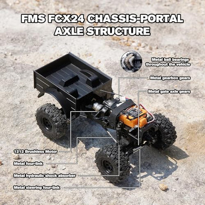 FMS FCX24S Power Wagon S 1/24 RC Crawler, Brushless 4x4 RTR Rock Crawler with Metal Suspension, 2-Speed Transmission, PC Hard Body – RC Car for Adults and Gift