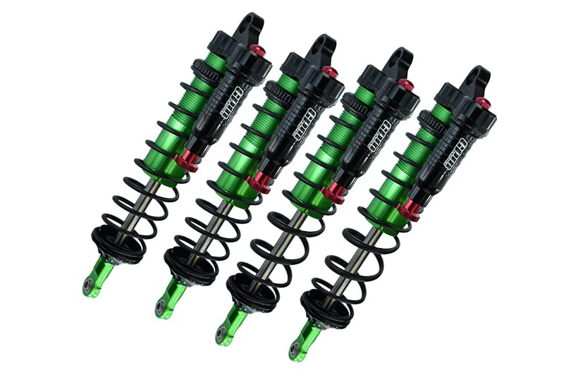 GPM Upgrades Aluminum 6061-T6 Front and Rear L-Shape Piggy Back (Built-in Piston Spring) Adjustable Spring Dampers for 1/8 4WD Sledge Monster Truck（95076-4） Rc Cars (Green)
