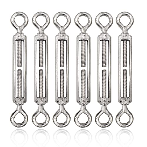 M5 Eye & Eye Turnbuckle, 304 Stainless Steel Turnbuckle Heavy Duty Wire Rope Tension 6 Pcs - style: Eye & Eye-M-5