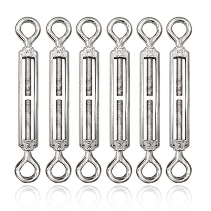 M5 Eye & Eye Turnbuckle, 304 Stainless Steel Turnbuckle Heavy Duty Wire Rope Tension 6 Pcs - style: Eye & Eye-M-5