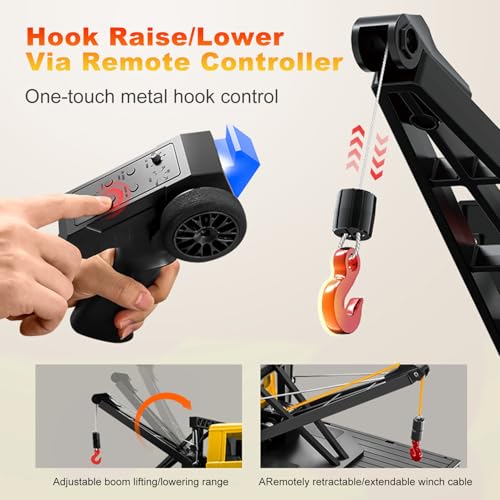 MN82T RC Crawler, 1:12 Scale LC79 4WD RC Crawler with Crane | Crane One‑key Hook, Lights, Speed Adjustment, Tires All Terrain Wrecker, 2 Batteries 2.4GHz Rock Crawler for Hobbyists - color: Yellow